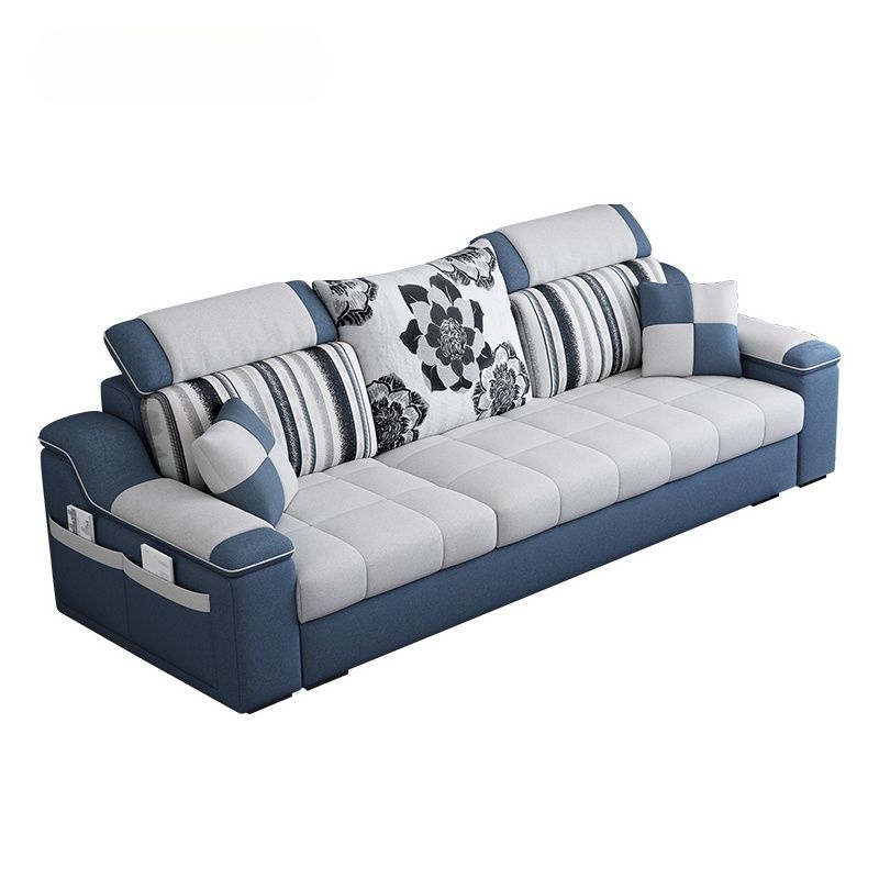 Modish Solid Color Scratch-durable Standard Sofa in Chalk, 5 Person/4-seater/Seats 3 with Receptacle and 2 Pillows