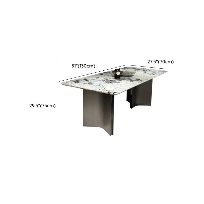 Minimalist Chalk Scratch-tolerant Fixed Marble Top Dining Table with Stainless Alloy Double Pedestal Base for 10-seater/for 6/Seating for 8