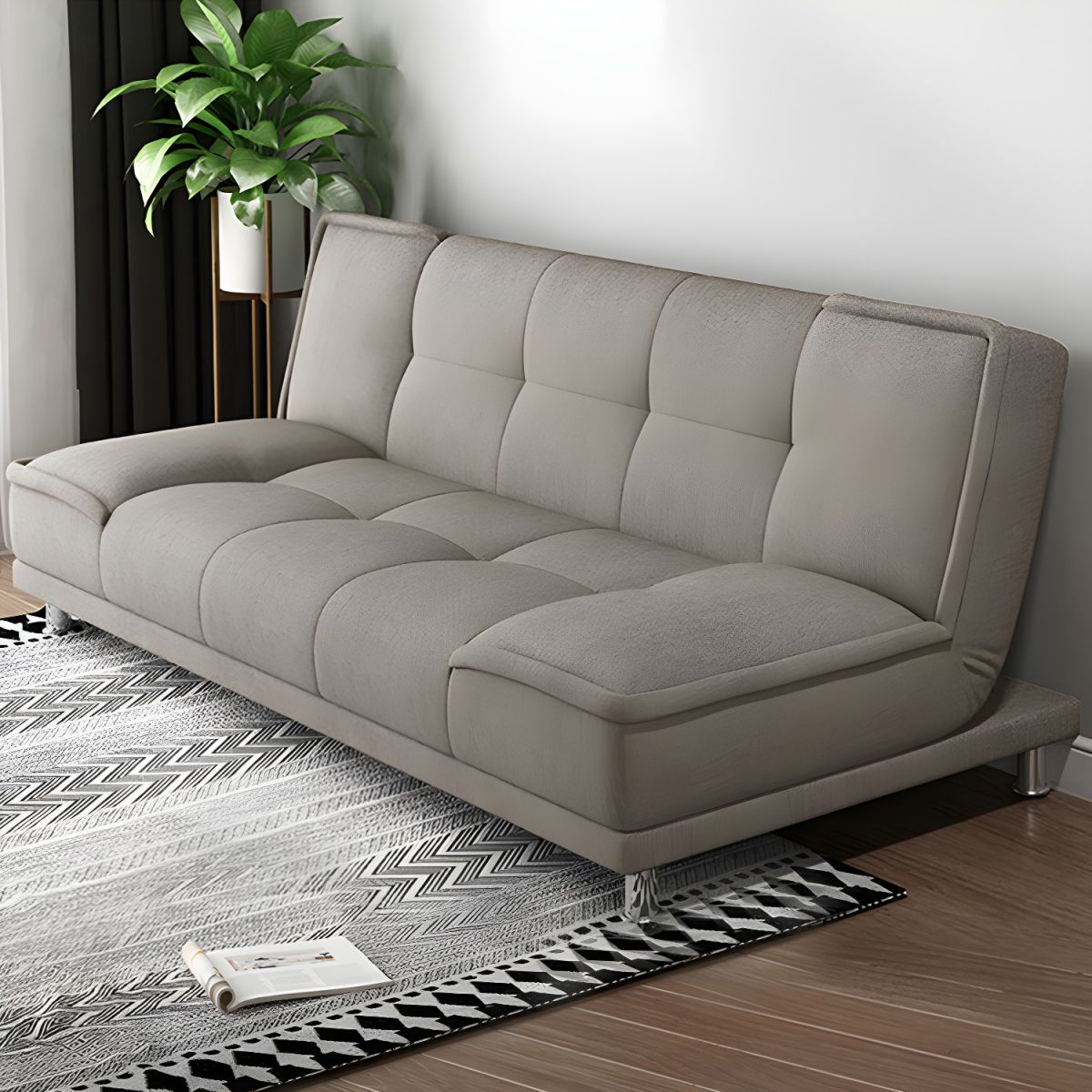 Armless Cotton Blend and Leather Convertible Contemporary Sofa Bed