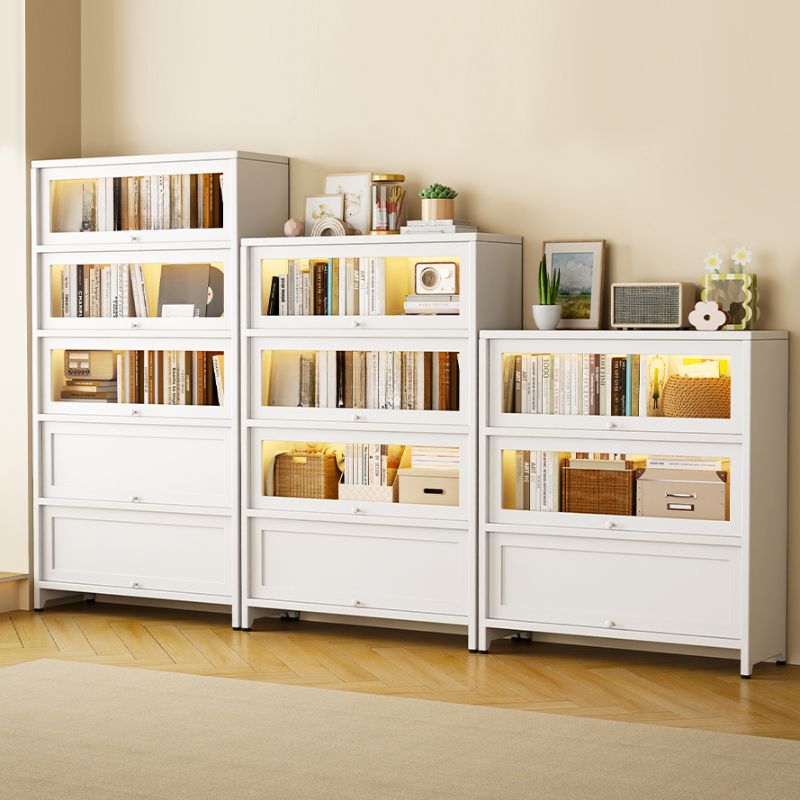 Vertical White Steel Rack Storage with 4 Shelves/2-Shelf/3-Shelf, 1-Drawer, Transparent Glass Door and Closed Back
