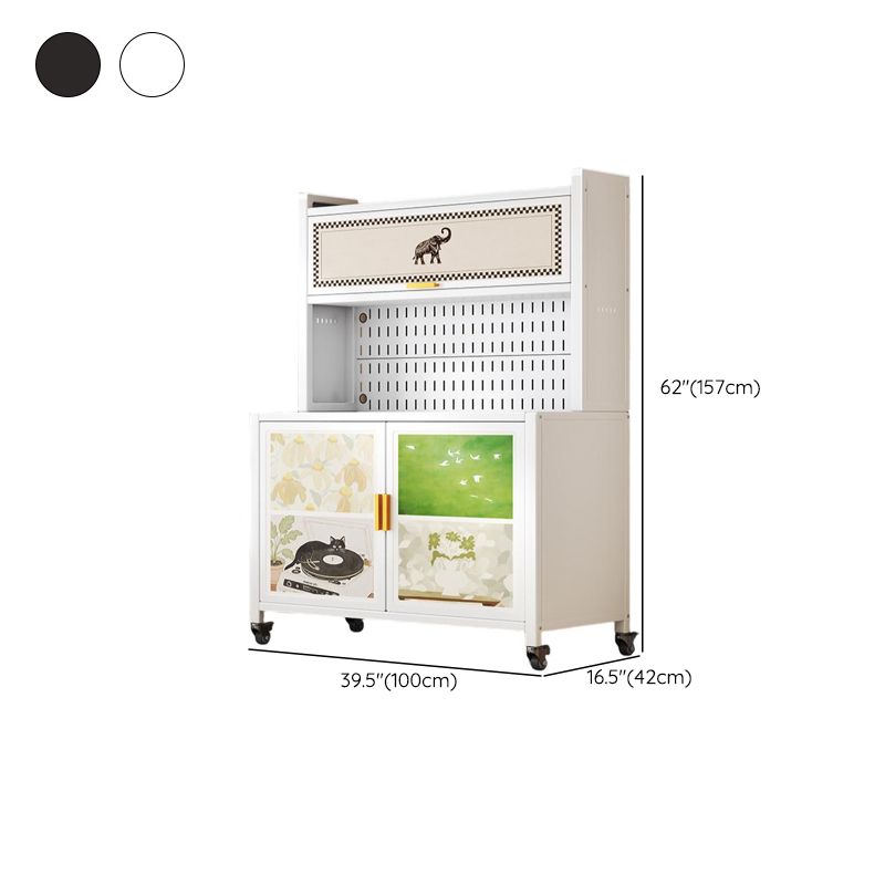 Minimalist Narrow Sideboard with Swivel Wheels, Steel Countertop, Adjustable Shelving, and 4 Doors/3 Doors