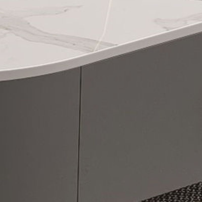 Single Oval Light Gray/Chalk Rock Coffee Table with Four Legs and 1 Drawer, Upholstered in Synthetic Leather