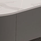 Single Oval Light Gray/Chalk Rock Coffee Table with Four Legs and 1 Drawer, Upholstered in Synthetic Leather