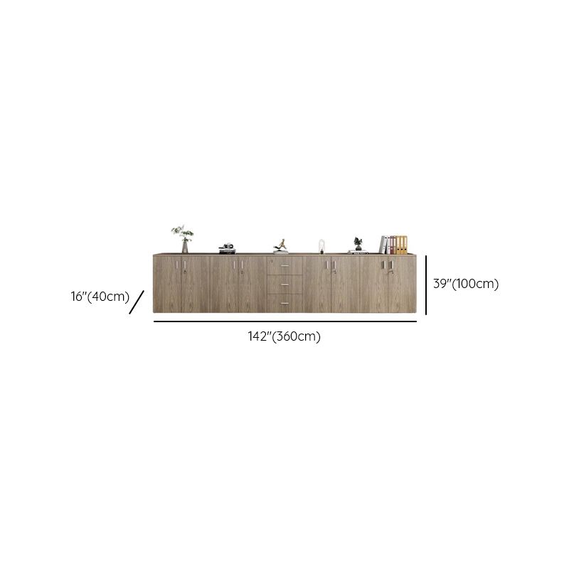 Caramel Trendy Manufactured Wood Supplies Cabinet with Shelves, Locker, Locking Door, and 2-Wide/5-Wide/4-Wide Compartments