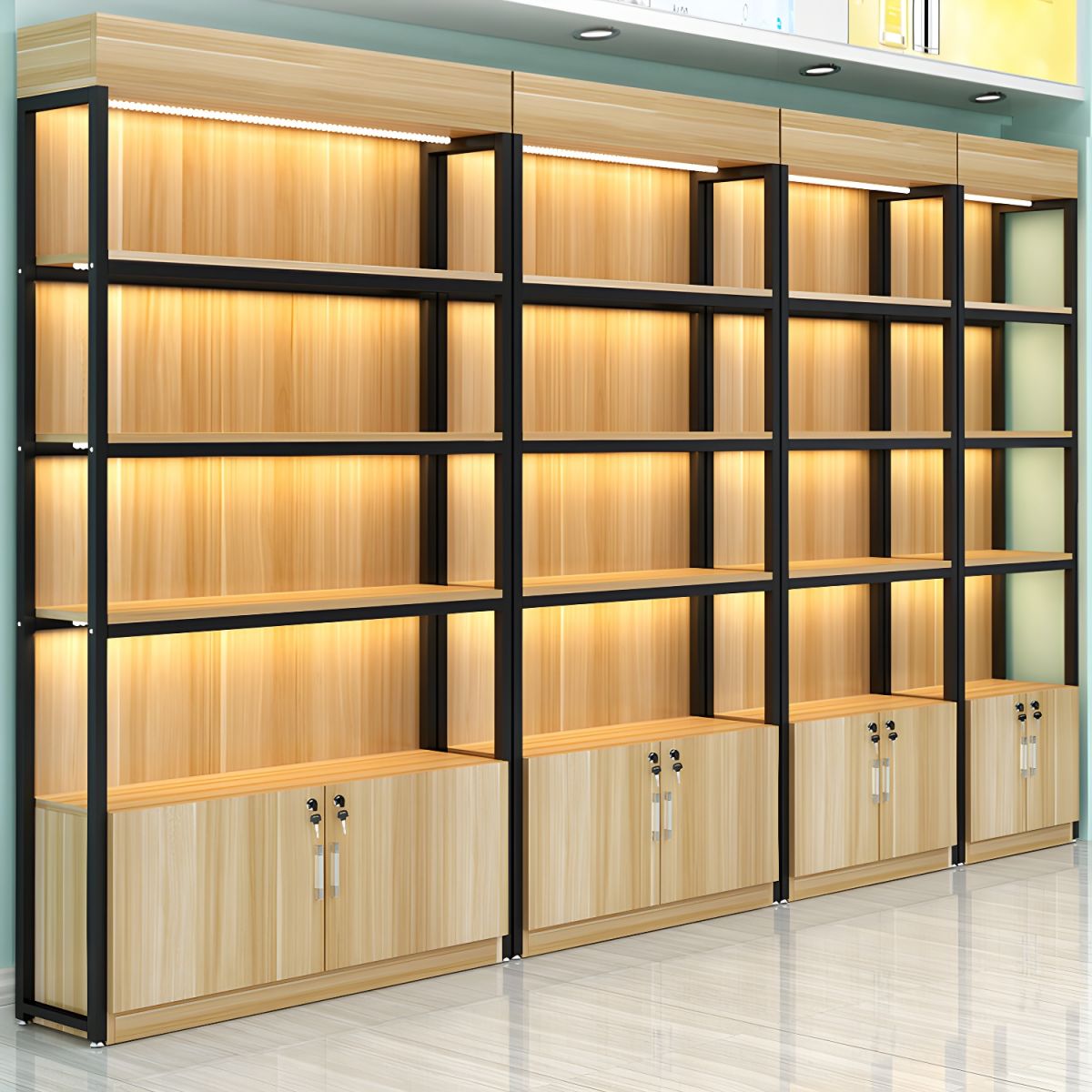 Modern Living Room Display Stand Wooden Multi-shelf in Natural