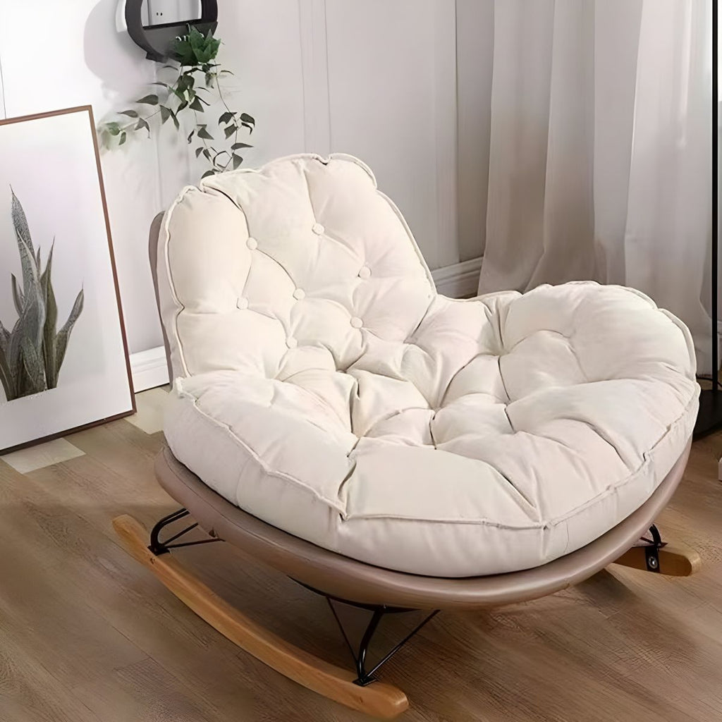 Modern Rocking Chair with Metal Frame and lint Upholstered, Solid Wood Legs and Armless Design