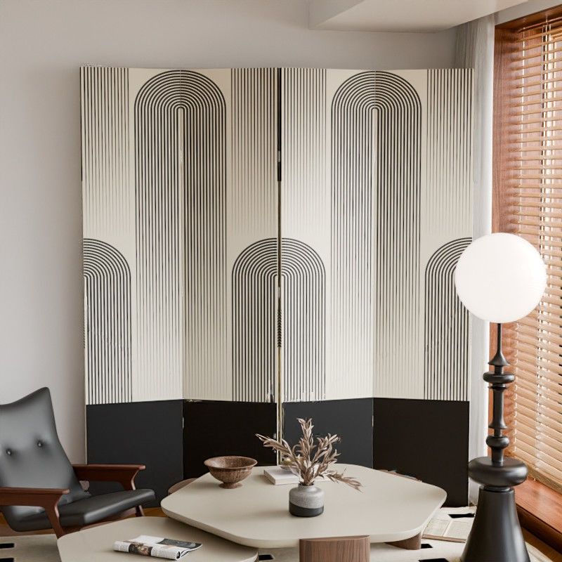 Minimalist Opaque Fold-up Screen Divider with Laminate Frame, 4 Panels, Double Sided Print, and Independent Design