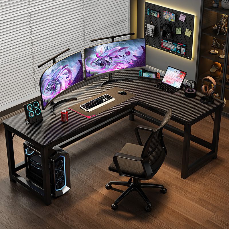 Minimalist L-Shape Gaming Computer Desk with Trestle Base, Independent Structure, Wire Management, and Manufactured Wood Top