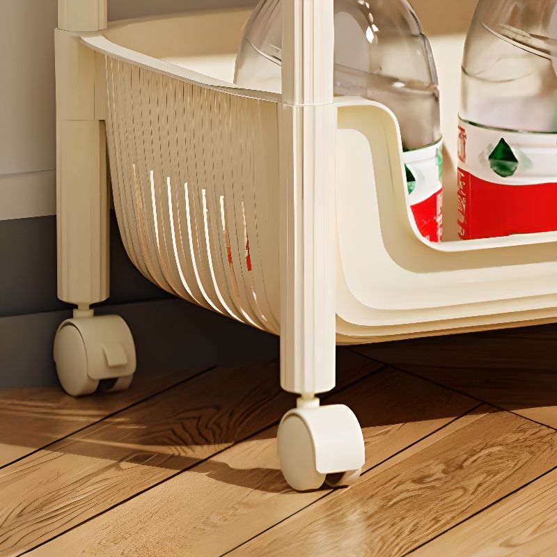 Modish Rectangle Portable Center with Wheels, Open Storage, Basket, 3/2 Baskets, White Top