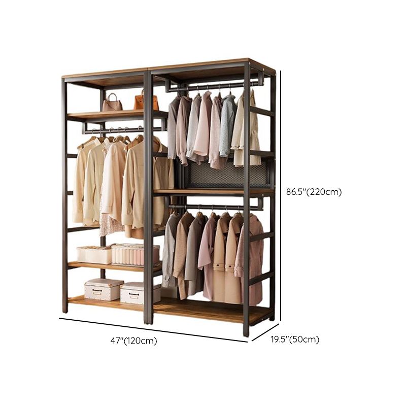 Midnight Black Simplistic Steel Hall Rack with Repository, 2 Drawers/3 Drawers, 4 Shelves/3 Shelves/7 Shelves, and Manufactured Wood Bench