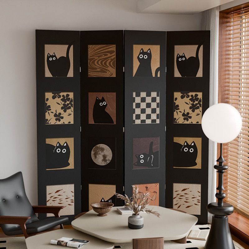 Minimalist Opaque Fold-up Screen Divider with Laminate Frame, 4 Panels, Double Sided Print, and Independent Design