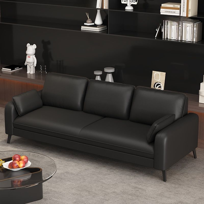 Trendy Solid Color Stain Resistant Standard Sofa in Synthetic Leather with Light Gray/Sage/Amber Color, Seats 3 with 2 Pillows