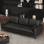 Trendy Solid Color Stain Resistant Standard Sofa in Synthetic Leather with Light Gray/Sage/Amber Color, Seats 3 with 2 Pillows