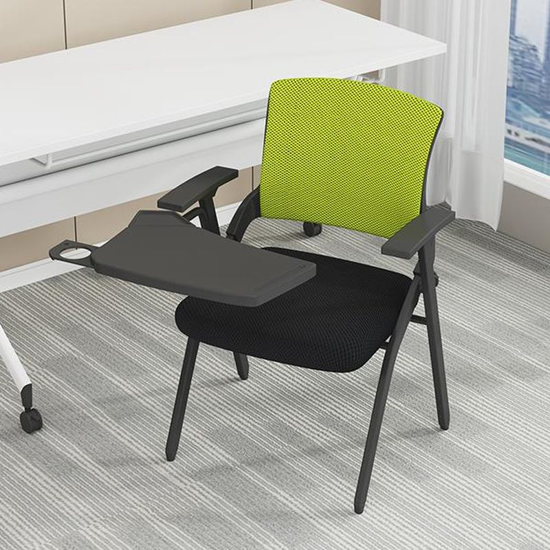 Trendy Metal Frame Space-saving Training Chair/Side Chair with Exposed Back and Armrest for Tile Flooring