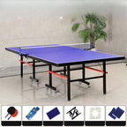 Indoor Ping Pong Table with Dark Blue/Olive Green Synthetic Laminate Top, Includes Table Tennis Paddle