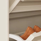 White Modish Manufactured Wood 3 Tiers Shoe Storage, Independent with Closed Back