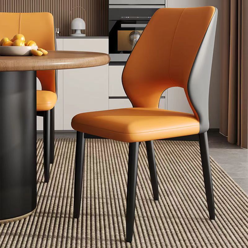 Modern Upholstered Armless Dinette Side Chair with Black Steel Legs