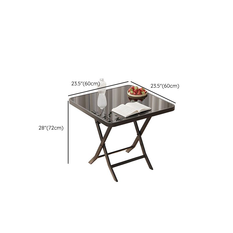 Scratch-durable Folding Black Mirrored Glass Table with Cross Base for 2-person Seating/3-person Seat/Seats 4, Gloss Finish