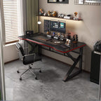 Minimalist Novelty Gaming Computer Desk in Midnight Black with Sled Base and Independent Structure Featuring Wire Management and Engineered Wood Top