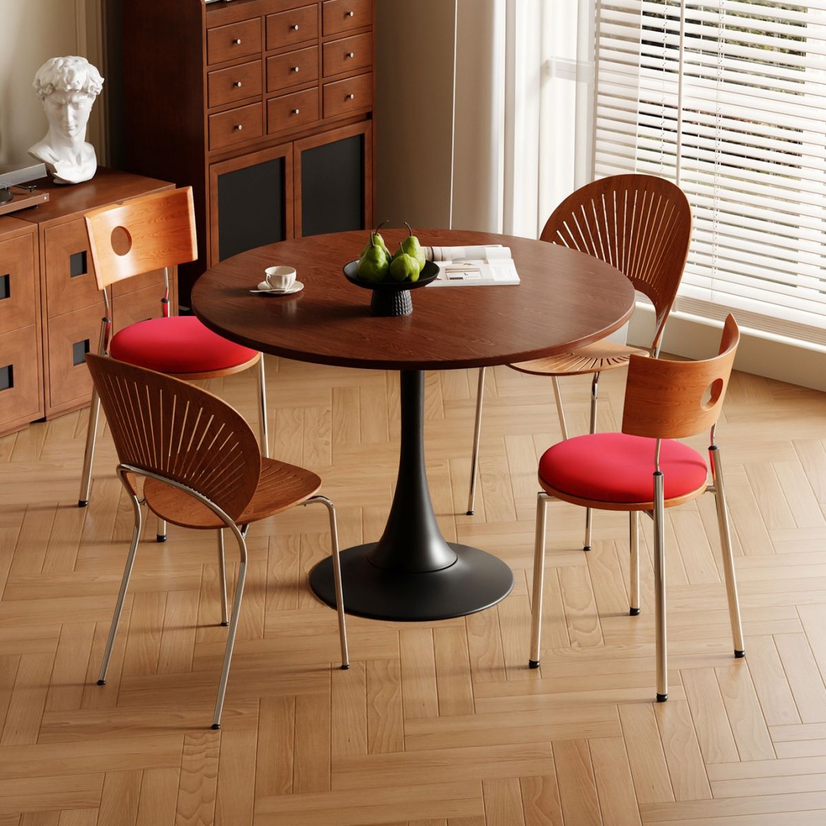 Laminate Dining Table with Pedestal Base, Scratch-repellent for 2-seater/4-seater