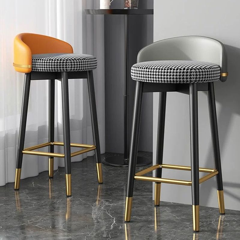 Casual Soft Seating/Rawhide Bar Stools in Midnight Black/Light Gray/Amber Color with Back Round Top and Leg Rest