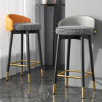 Casual Soft Seating/Rawhide Bar Stools in Midnight Black/Light Gray/Amber Color with Back Round Top and Leg Rest