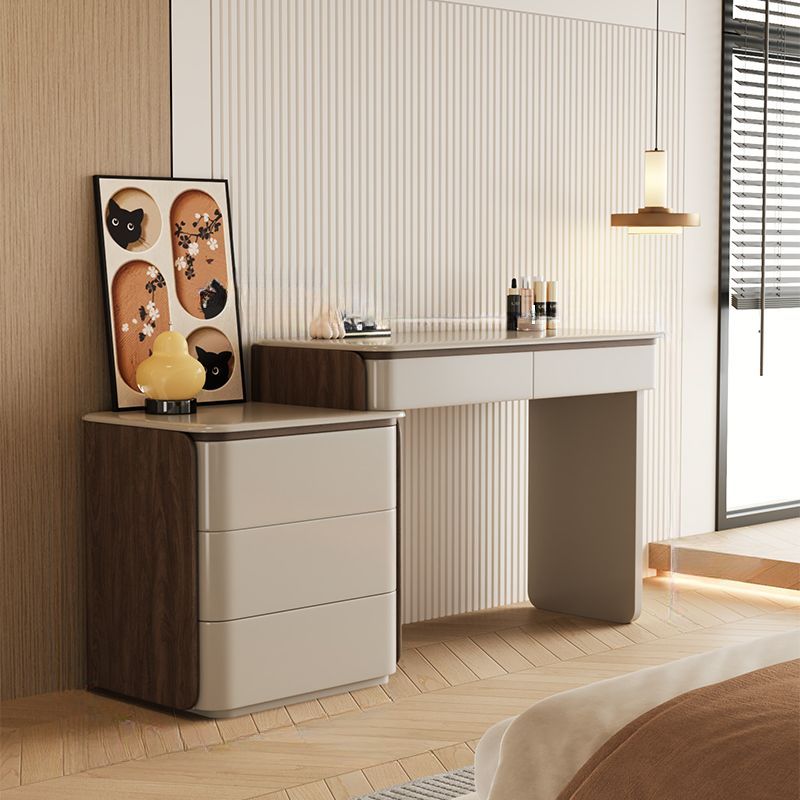 Modish Large/Standard Vanity Set with Lumber Table Top, White Chair, and 5 Drawers