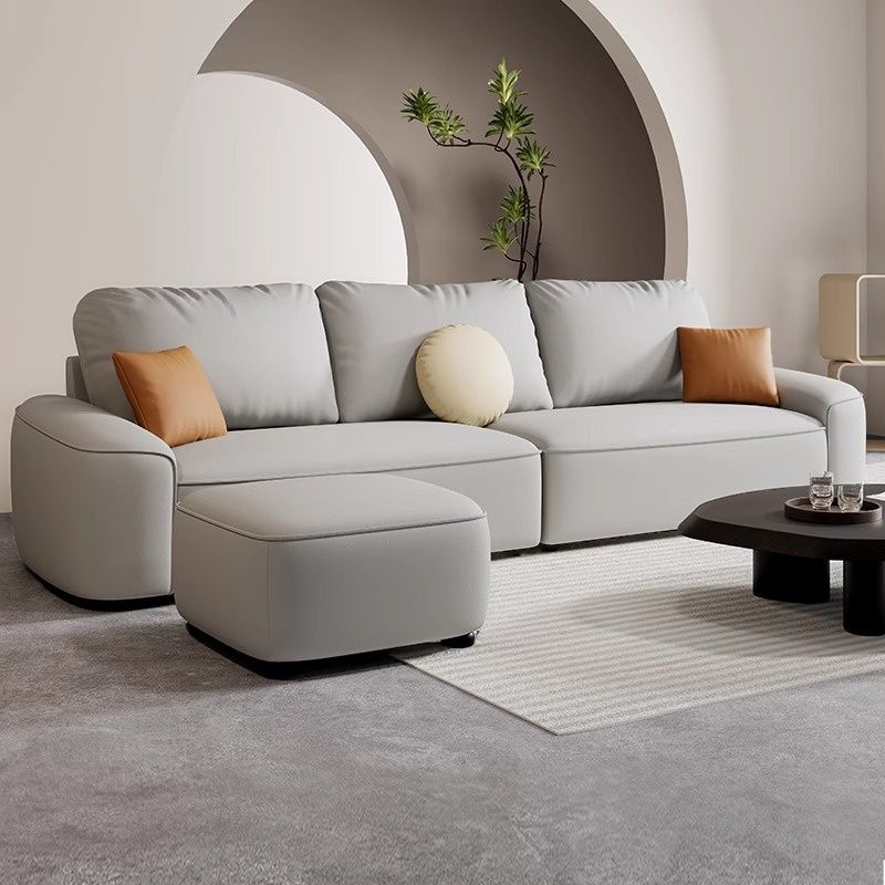 Modish Solid Color Scratch-durable Standard Sofa in Light Gray/Light Brown with 3 Pillows, Seats 3/2-seater