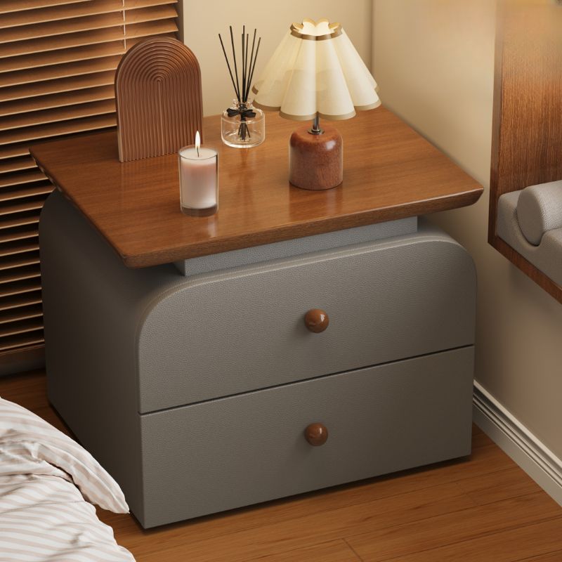 Modish Nightstand With Drawer Organization, 2 Drawers, and Natural Wood Countertop