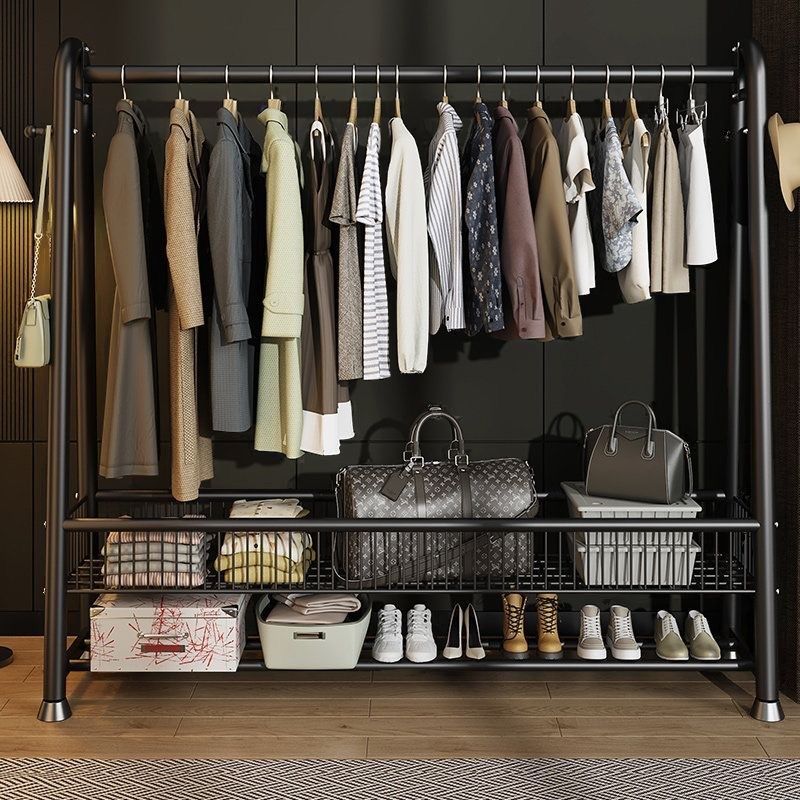 Contemporary/Art Deco Coat Rack with Receptacle Storage, 2 Shelves, Alloy Frame, Metal Hook, and Shoe Storage