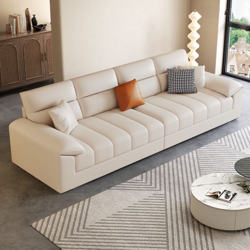 Contemporary Modern Solid Color Scratch-durable Standard Sofa in White with Seating for 5 and 3 Pillows