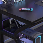 Minimalist Gaming Computer Desk with Rust Resistant Sled Base, Exterior Shelf, Wire Management, and Manufactured Wood Top