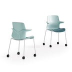Casual Cerulean Side Chair with Solid Back, Support Rail Arms, Non-foldable Metal Frame for Tile Flooring