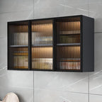 Glass Doors Solid Wood Wall Mount Display Stand with 2 Shelves for Small Kitchen in a Modish Style