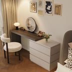 Modish Large Vanity Set with Lumber Table Top, White Chair, 3 Drawers, and Light Up Mirror