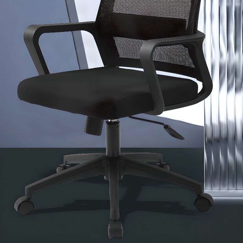 Black Mesh Study Chair with Wheels, Lumbar Support, Tilt Lock, Adjustable Back Angle, and Headrest