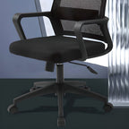 Black Mesh Study Chair with Wheels, Lumbar Support, Tilt Lock, Adjustable Back Angle, and Headrest