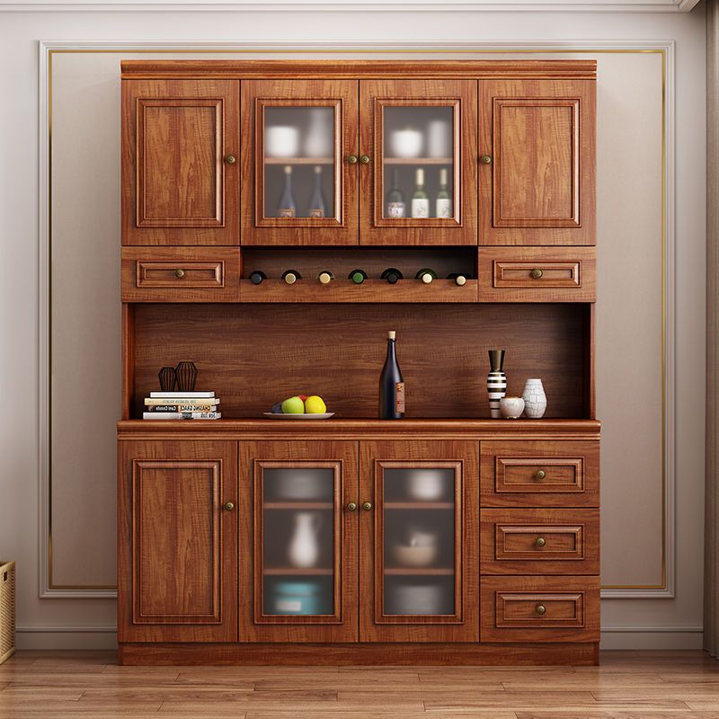 Modern Simple Style Kitchen Storage with 5 Drawers, Standard/Narrow Timber Countertop, 1 Shelf, Glass Doors, and Wine Display