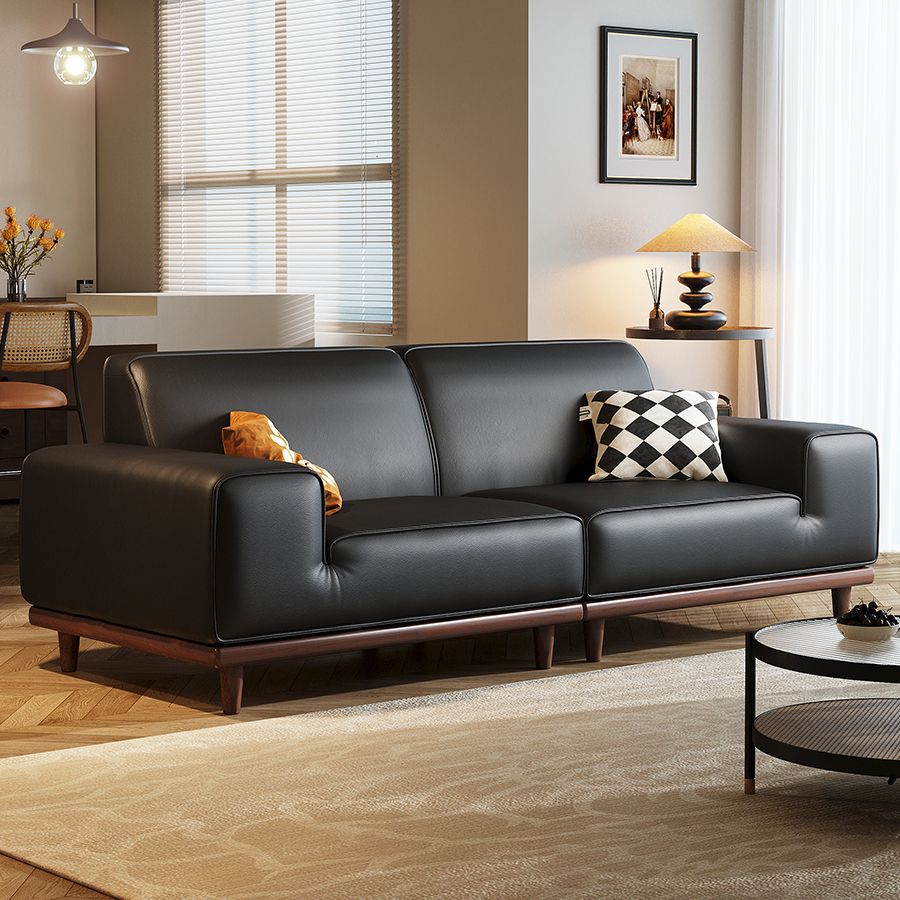 Modern Solid Color Tear Resistant Sofa Couch in Black for 2 Seats