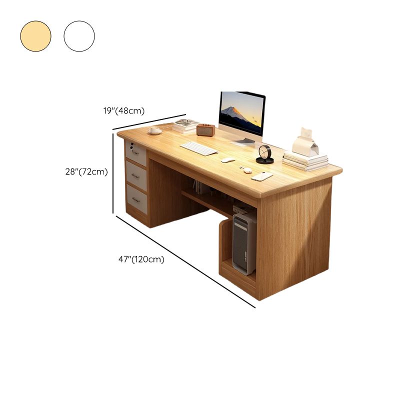 Modern Desk with Drawers, Abrasion Resistance, Exterior Shelf, CPU Storage, Gray/Natural Top, Free Standing with Keyboard Tray