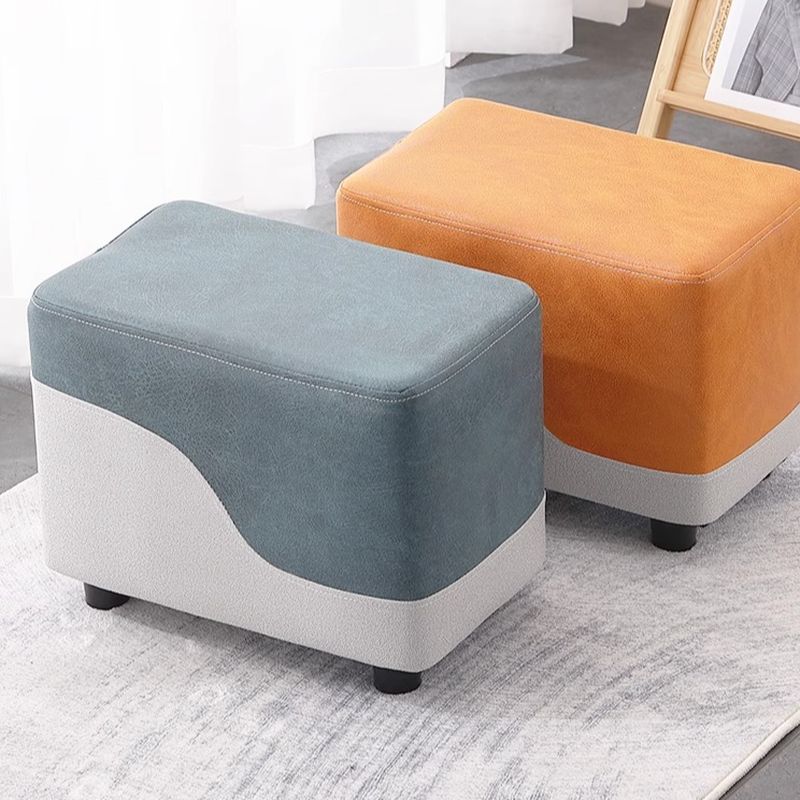 Trendy Rectangular Solid Color Standard Ottoman in Dove Grey/White/Apricot with Lumber Frame