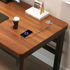 Black/Chalk Rectangular Metal Table with Cable Management and Twin Support Base, Warp Resistant and Rounded Corners
