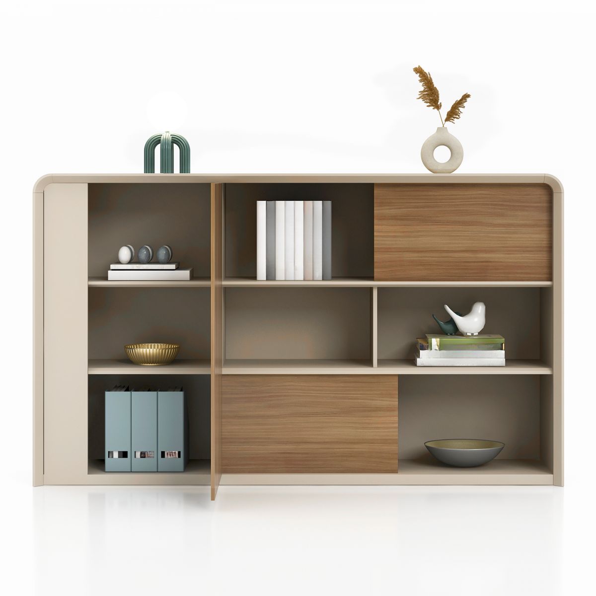 Trendy Manufactured Wood Supplies Cabinet with Shelves, Locker, 3 Doors, and 3-Wide Compartments