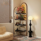 Modern Simple Style Nook Decorative Cabinet with 4 Exterior Shelves, Matte Black Natural Wood Top