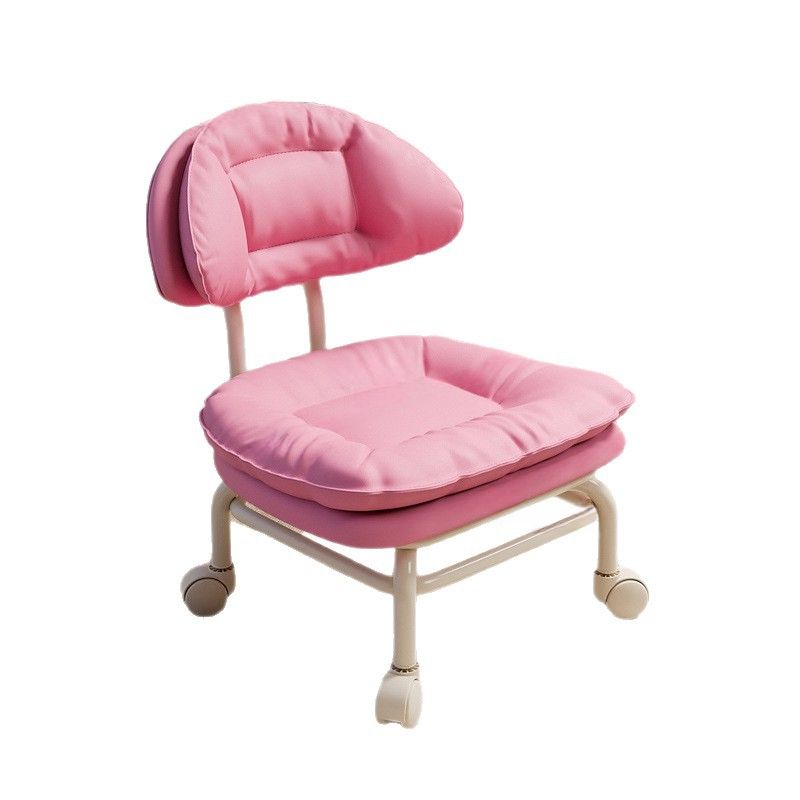 Modish Solid Color Accent Stool in Butter Color/Green/Tan with Swivel Wheels, Upholstered Seat, and Back