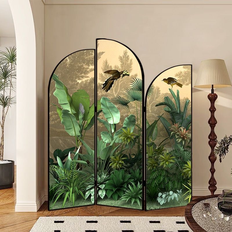 Screen Divider Minimalist Indoor Opaque Fold-up with 3 Panels, Flaxen Material, and Independent Design