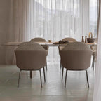Casual Marble Dining Table with Stainless Alloy Base, Fixed Table Mechanism in Light Natural Brown, Scratch-shielded for 6-person Seat/8 People/4 People, Featuring Material Combination