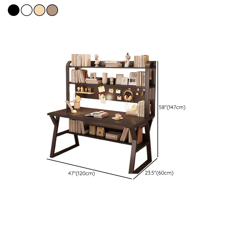 Writing Desk with Storage, Abrasion Resistance, Sleigh Base with Exterior Shelf in Ink/Chalk/Natural, Unattached Hutch Option