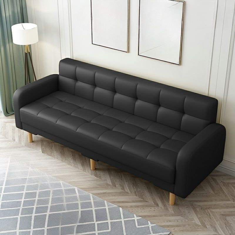 Square Arm Foldable Convertible Sofa with Biscuit Back for Living Spaces