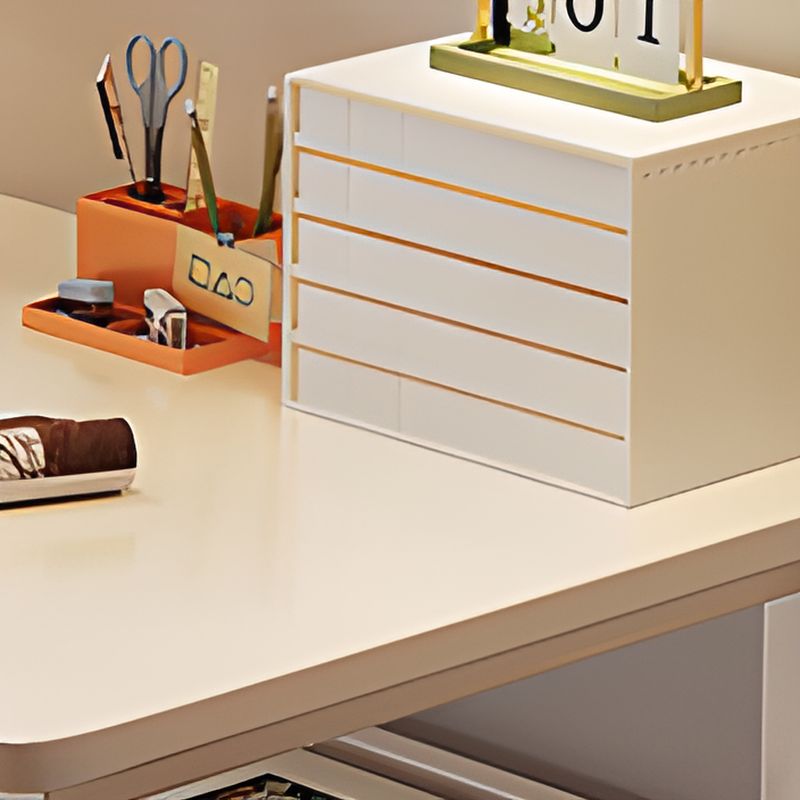 Modern Rectangular Chalk Manufactured Wood Office Computer Desk with Exterior Shelf and Cable Management